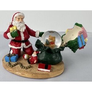 VTG Santa Claus Christmas Snow Globe Figurine Teddy Bear Gift Sack Holiday Decor